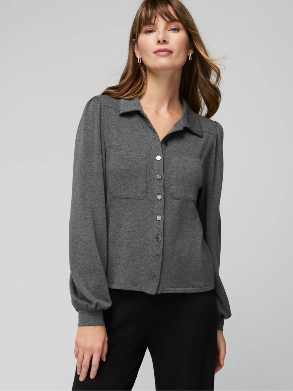 WHBM Charcoal The Passporter Button-Down Long-Sleeve Shirt